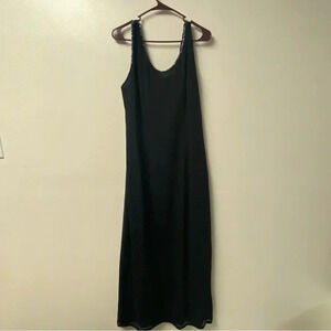J Kara Vintage Formal Crepe Beaded Neckline Sheath Black Maxi Dress Size‎ 16